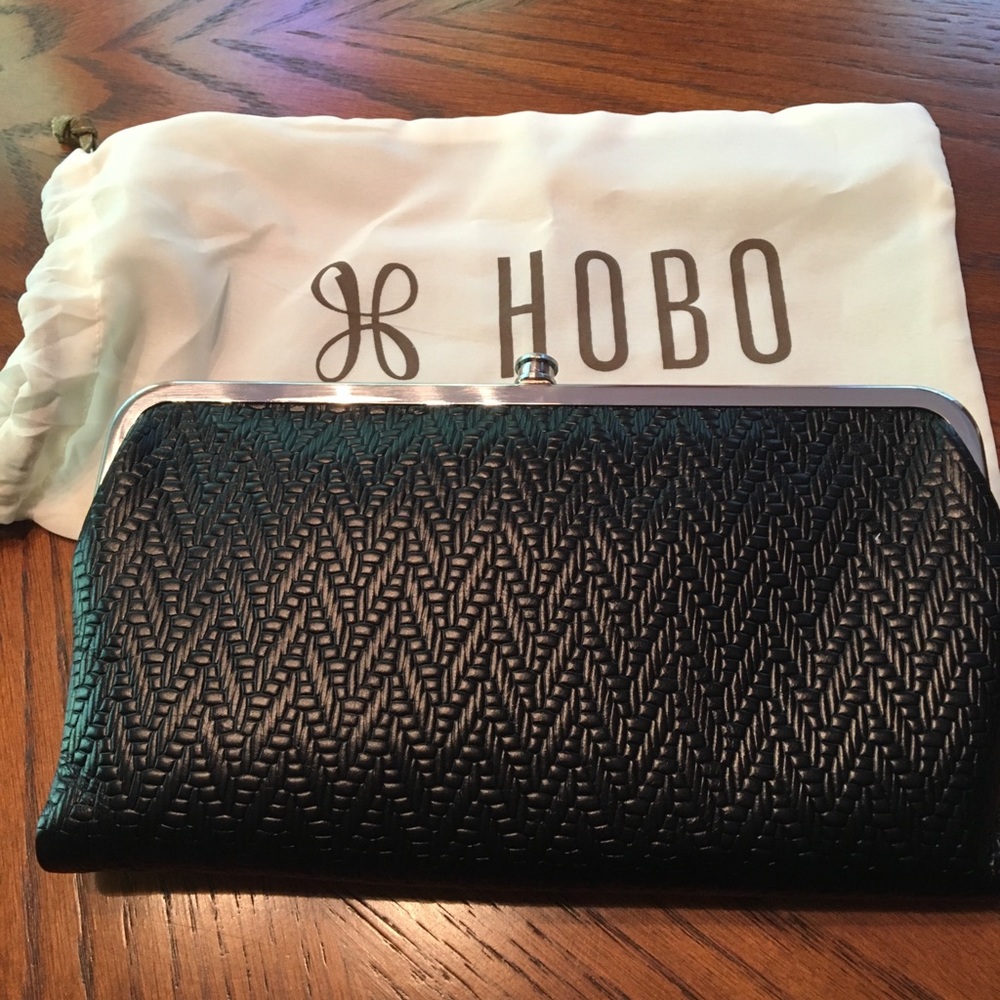 Embossed Black leather Lauren hobo wallet